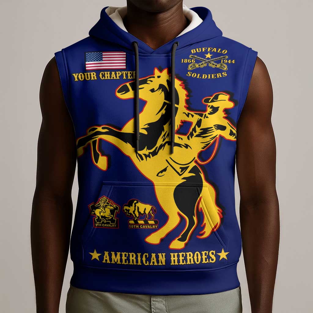 Personalized Afro Buffalo Soldiers Sleeveless Hoodie BSMC United States Army Blue - African Pride
