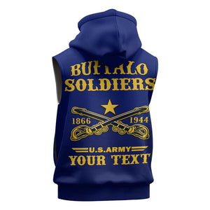 Personalized Afro Buffalo Soldiers Sleeveless Zip Hoodie BSMC United States Army Blue - African Pride