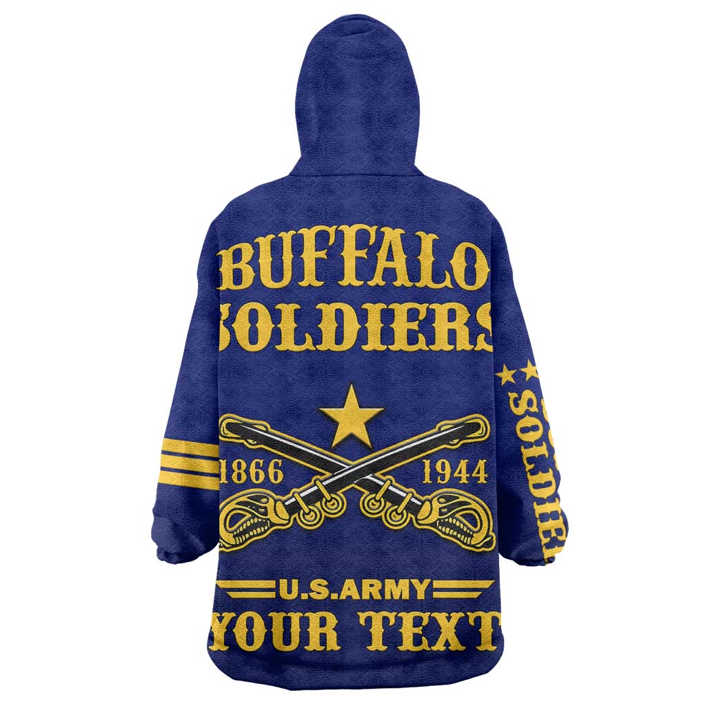Personalized Afro Buffalo Soldiers Wearable Blanket Hoodie BSMC United States Army Blue