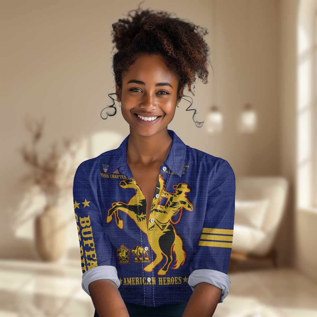 Personalized Afro Buffalo Soldiers Women Casual Shirt BSMC United States Army Blue LT14