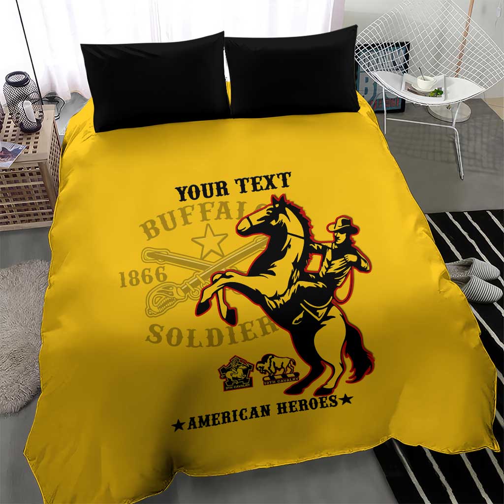 Personalized Afro Buffalo Soldiers Bedding Set BSMC United States Army Yellow