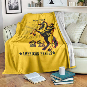Personalized Afro Buffalo Soldiers Blanket BSMC United States Army Yellow