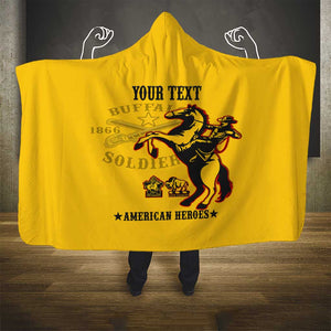 Personalized Afro Buffalo Soldiers Hooded Blanket BSMC United States Army Yellow