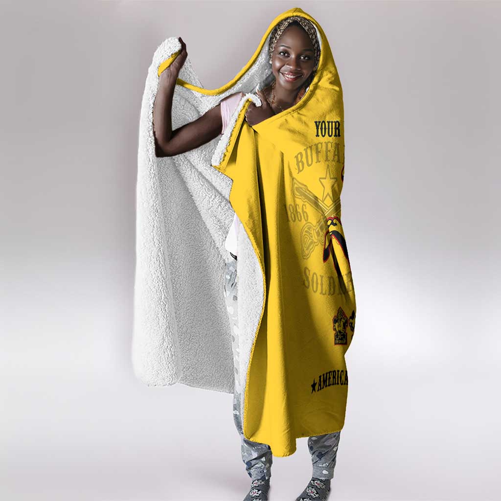 Personalized Afro Buffalo Soldiers Hooded Blanket BSMC United States Army Yellow