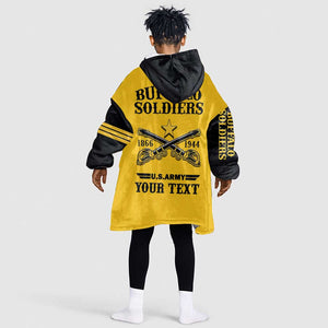 Personalized Afro Buffalo Soldiers KId Wearable Blanket Hoodie BSMC United States Army Yellow