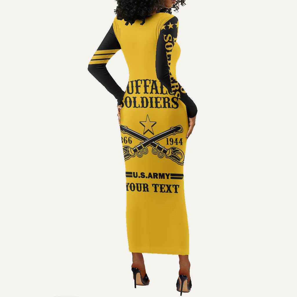 Personalized Afro Buffalo Soldiers Long Sleeve Bodycon Dress BSMC United States Army Yellow LT14