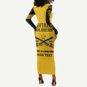 Personalized Afro Buffalo Soldiers Long Sleeve Bodycon Dress BSMC United States Army Yellow LT14