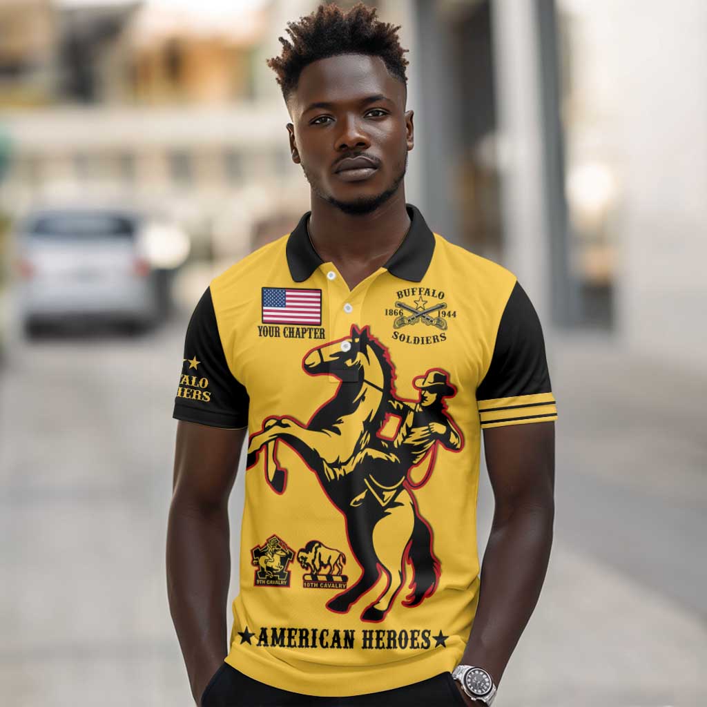 Personalized Afro Buffalo Soldiers Polo Shirt BSMC United States Army Yellow