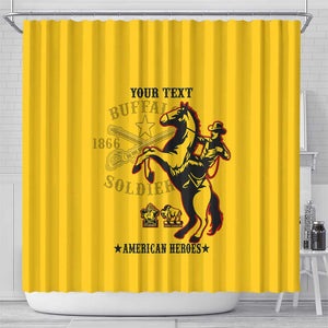 Personalized Afro Buffalo Soldiers Shower Curtain BSMC United States Army Yellow