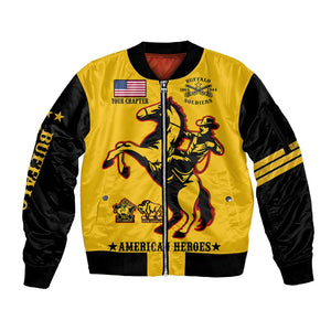 Personalized Afro Buffalo Soldiers Sleeve Zip Bomber Jacket BSMC United States Army Yellow