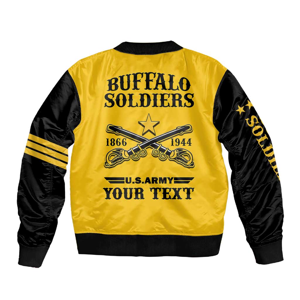 Personalized Afro Buffalo Soldiers Sleeve Zip Bomber Jacket BSMC United States Army Yellow