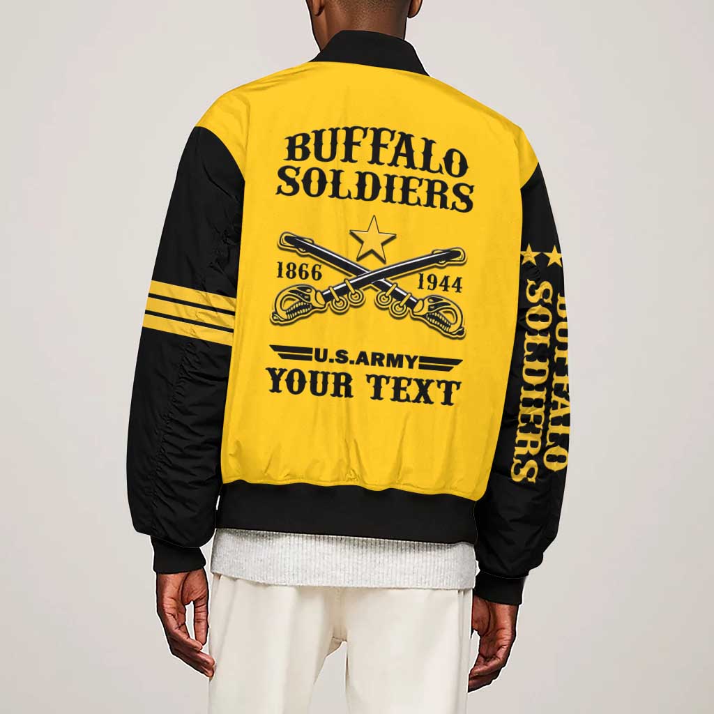 Personalized Afro Buffalo Soldiers Sleeve Zip Bomber Jacket BSMC United States Army Yellow