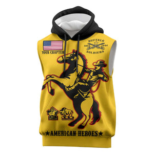 Personalized Afro Buffalo Soldiers Sleeveless Hoodie BSMC United States Army Yellow - African Pride