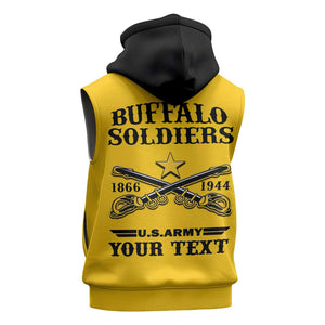 Personalized Afro Buffalo Soldiers Sleeveless Hoodie BSMC United States Army Yellow - African Pride
