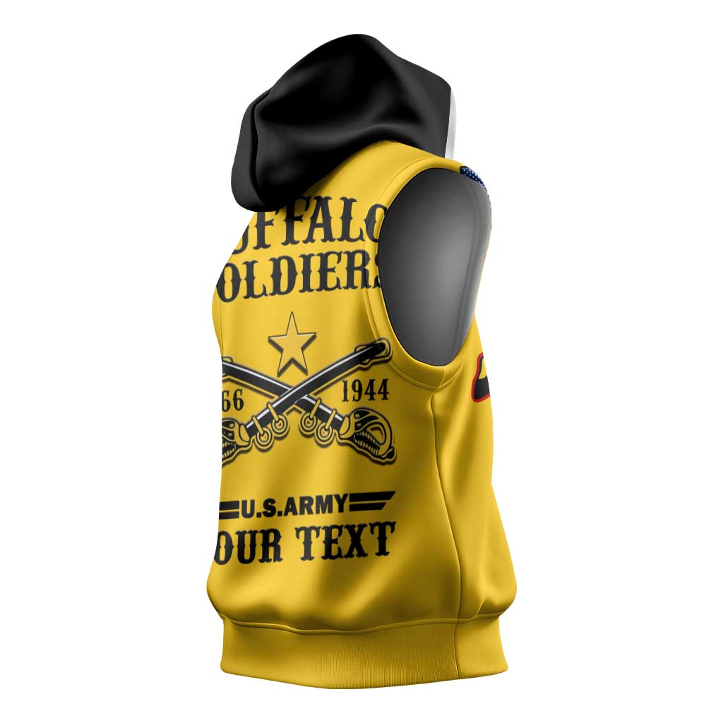 Personalized Afro Buffalo Soldiers Sleeveless Hoodie BSMC United States Army Yellow - African Pride