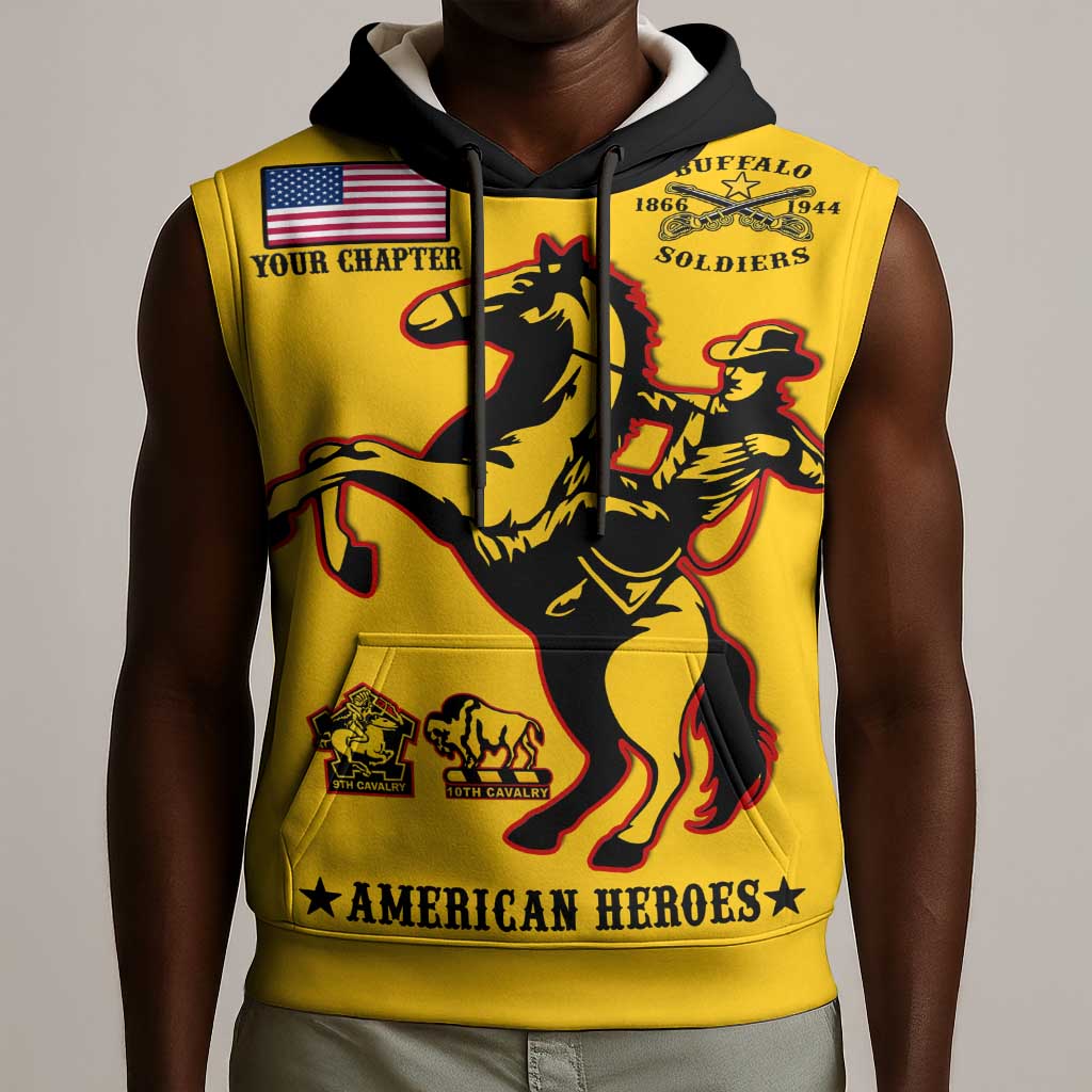 Personalized Afro Buffalo Soldiers Sleeveless Hoodie BSMC United States Army Yellow - African Pride