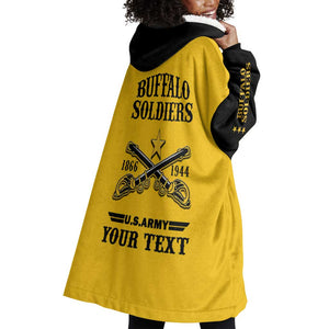 Personalized Afro Buffalo Soldiers Wearable Blanket Hoodie BSMC United States Army Yellow