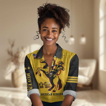 Personalized Afro Buffalo Soldiers Women Casual Shirt BSMC United States Army Yellow LT14