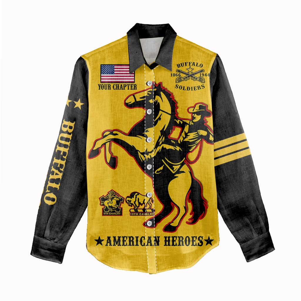 Personalized Afro Buffalo Soldiers Women Casual Shirt BSMC United States Army Yellow LT14