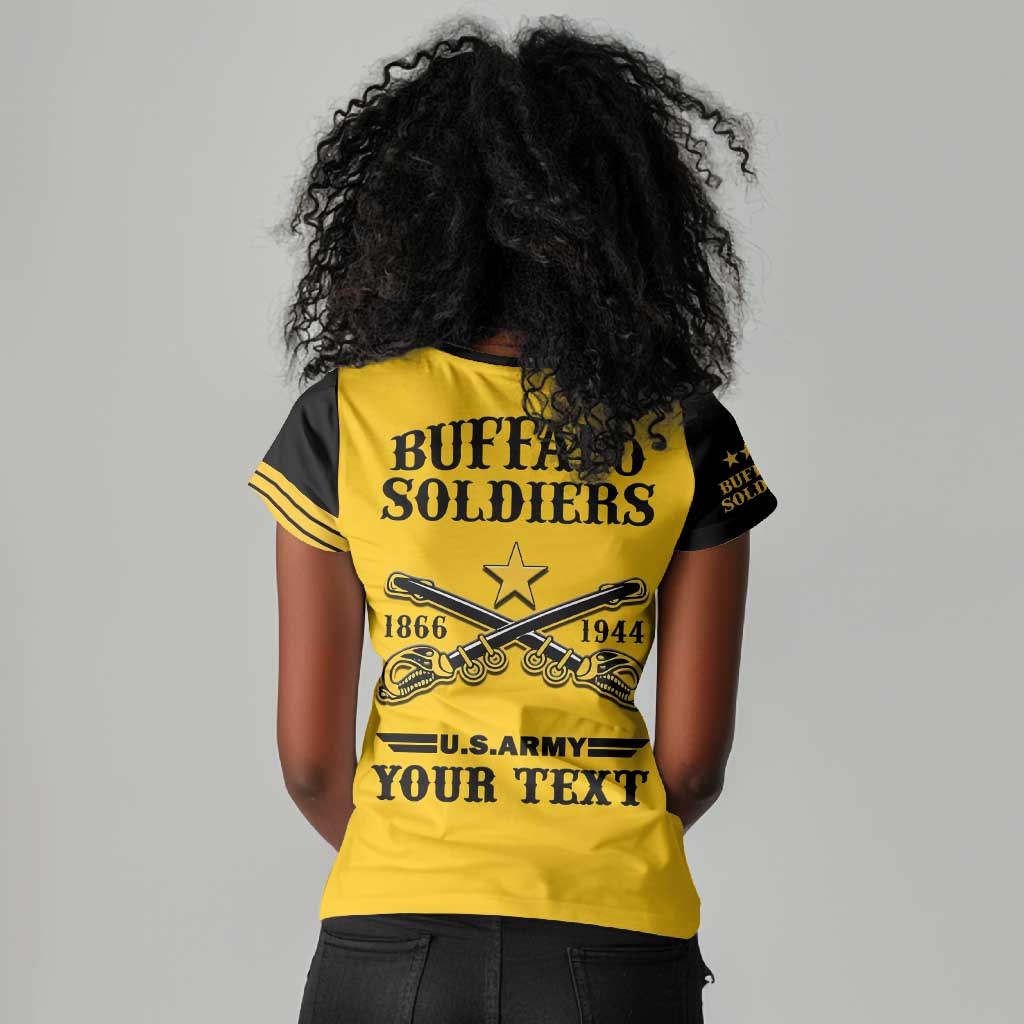 Personalized Afro Buffalo Soldiers Women V-Neck T-Shirt BSMC United States Army Yellow