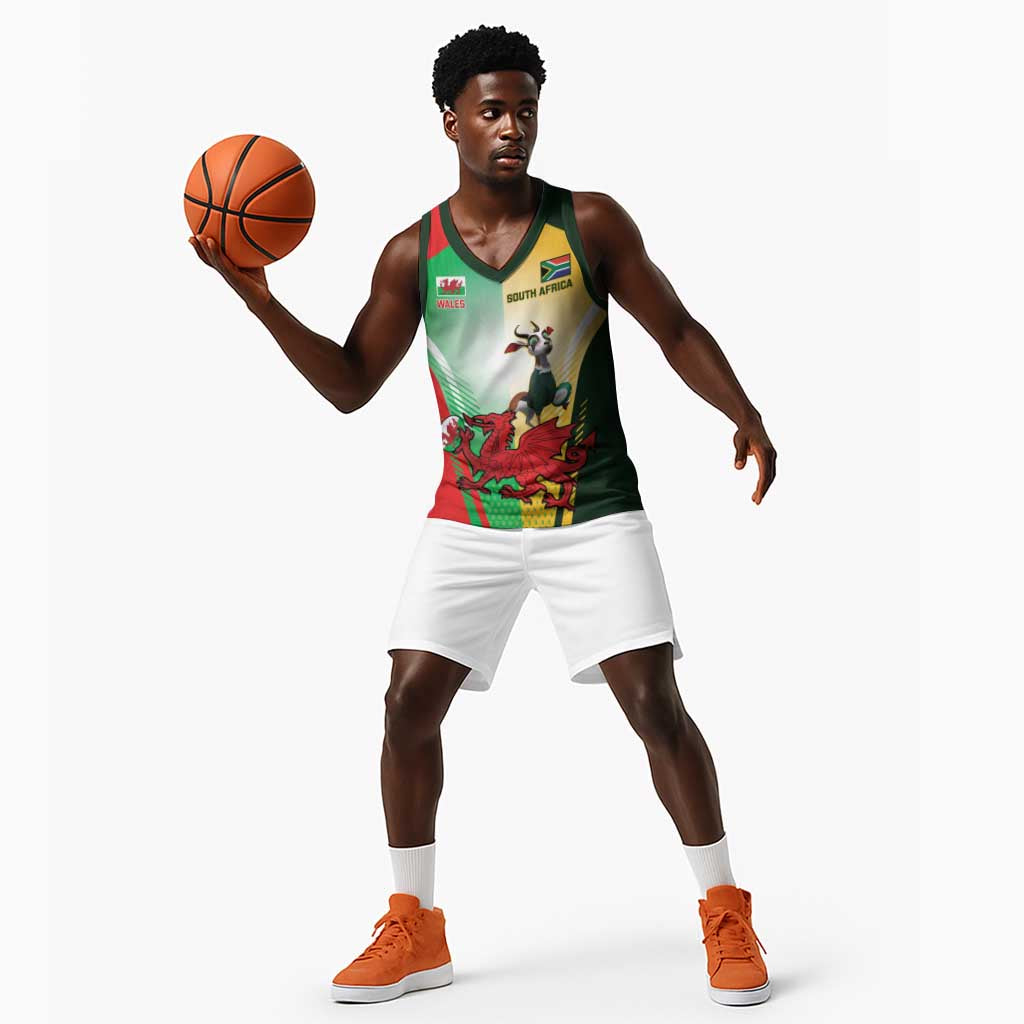 Custom South Africa And Wales Rugby Basketball Jersey Springboks Welsh Mascots Dynamic Version - African Pride