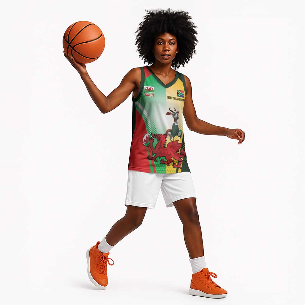 Custom South Africa And Wales Rugby Basketball Jersey Springboks Welsh Mascots Dynamic Version - African Pride