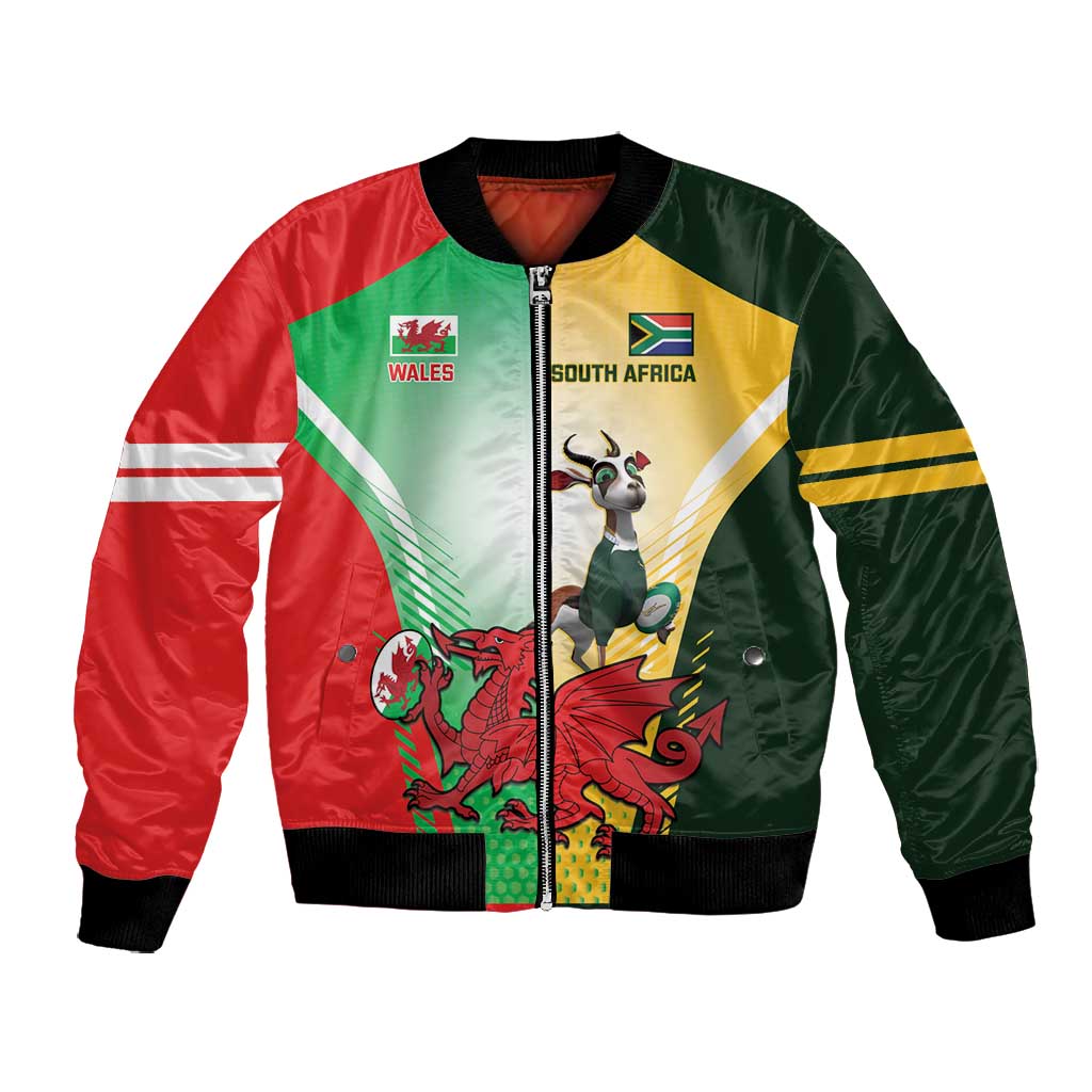 Custom South Africa And Wales Rugby Bomber Jacket Springboks Welsh Mascots Dynamic Version