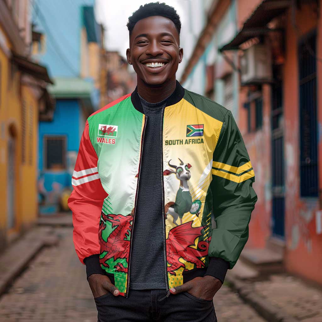 Custom South Africa And Wales Rugby Bomber Jacket Springboks Welsh Mascots Dynamic Version