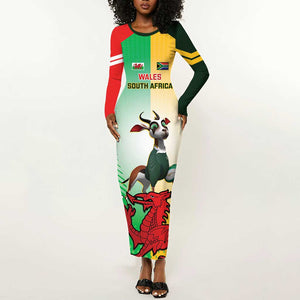 Custom South Africa And Wales Rugby Long Sleeve Bodycon Dress Springboks Welsh Mascots Dynamic Version LT14