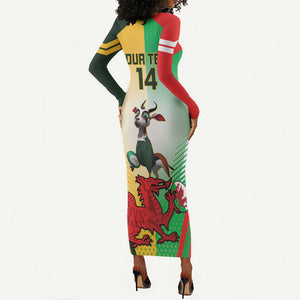 Custom South Africa And Wales Rugby Long Sleeve Bodycon Dress Springboks Welsh Mascots Dynamic Version LT14