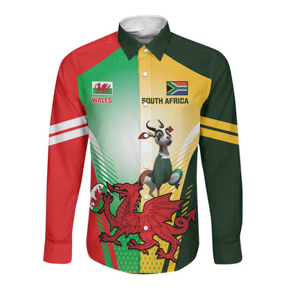 Custom South Africa And Wales Rugby Long Sleeve Button Shirt Springboks Welsh Mascots Dynamic Version