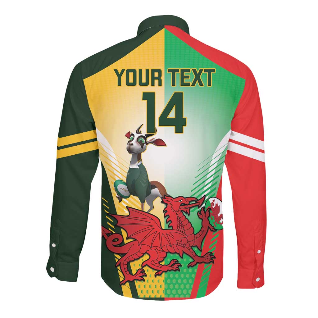 Custom South Africa And Wales Rugby Long Sleeve Button Shirt Springboks Welsh Mascots Dynamic Version