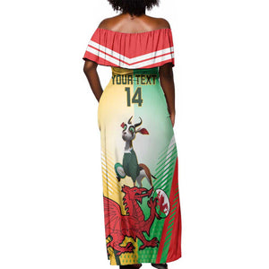 Custom South Africa And Wales Rugby Off Shoulder Maxi Dress Springboks Welsh Mascots Dynamic Version