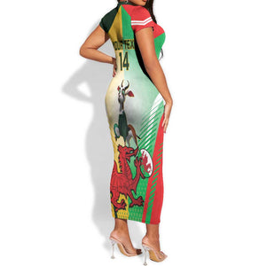 Custom South Africa And Wales Rugby Short Sleeve Bodycon Dress Springboks Welsh Mascots Dynamic Version LT14