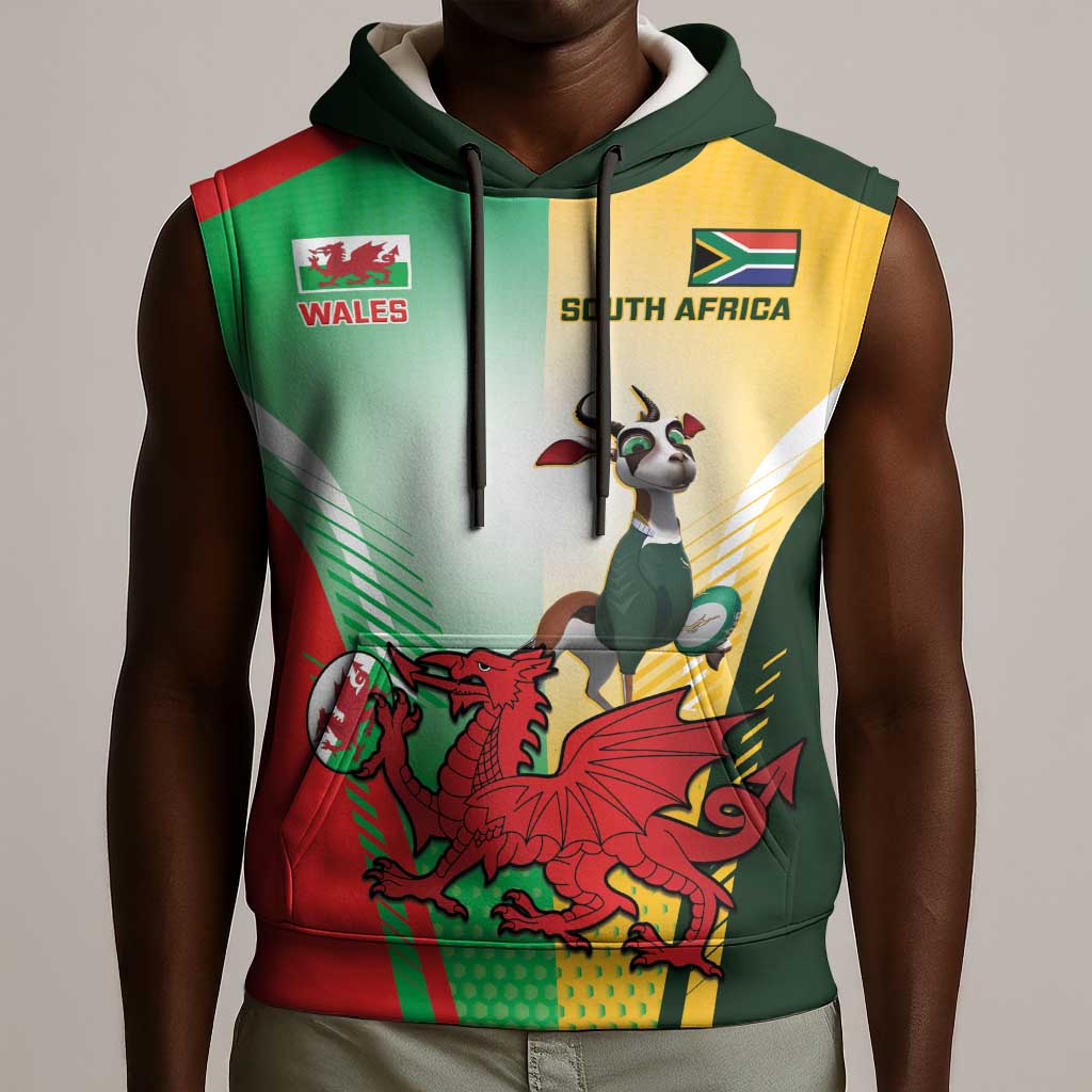 Custom South Africa And Wales Rugby Sleeveless Hoodie Springboks Welsh Mascots Dynamic Version - African Pride