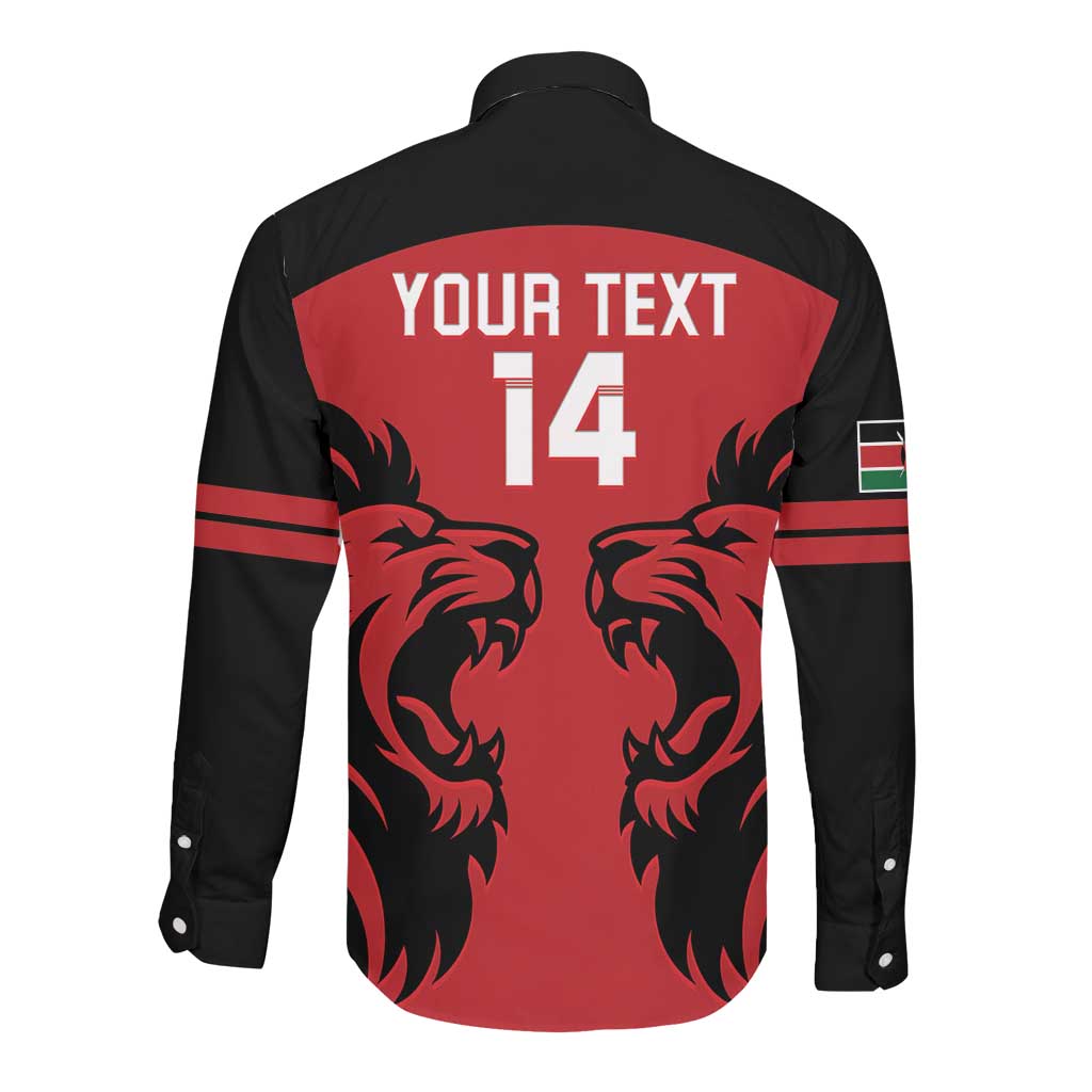 Custom Kenya Rugby Long Sleeve Button Shirt 2024 Go Champions Simbas - Red