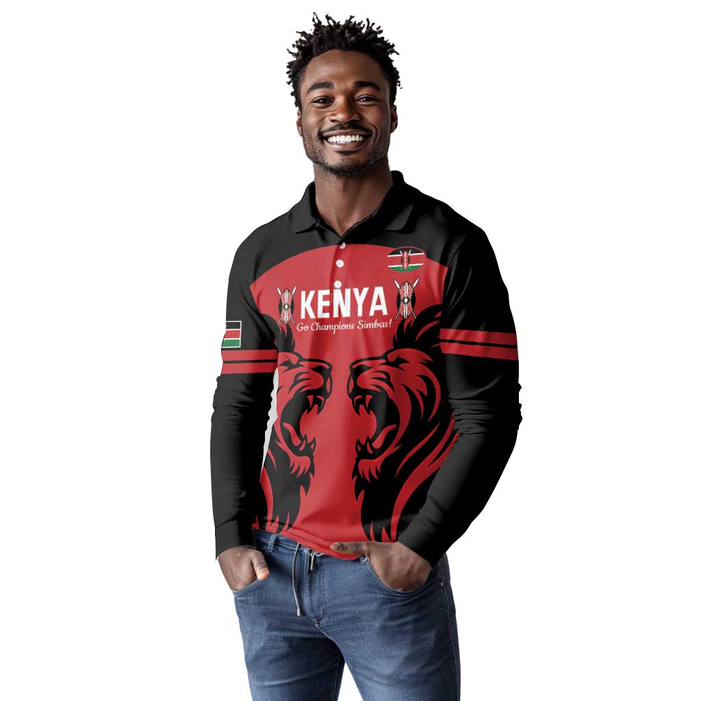 Custom Kenya Rugby Long Sleeve Polo Shirt 2024 Go Champions Simbas - Red