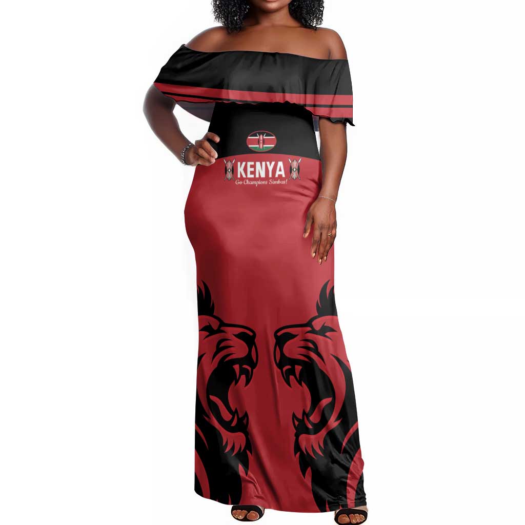 Custom Kenya Rugby Off Shoulder Maxi Dress 2024 Go Champions Simbas - Red