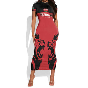 Custom Kenya Rugby Short Sleeve Bodycon Dress 2024 Go Champions Simbas - Red LT14