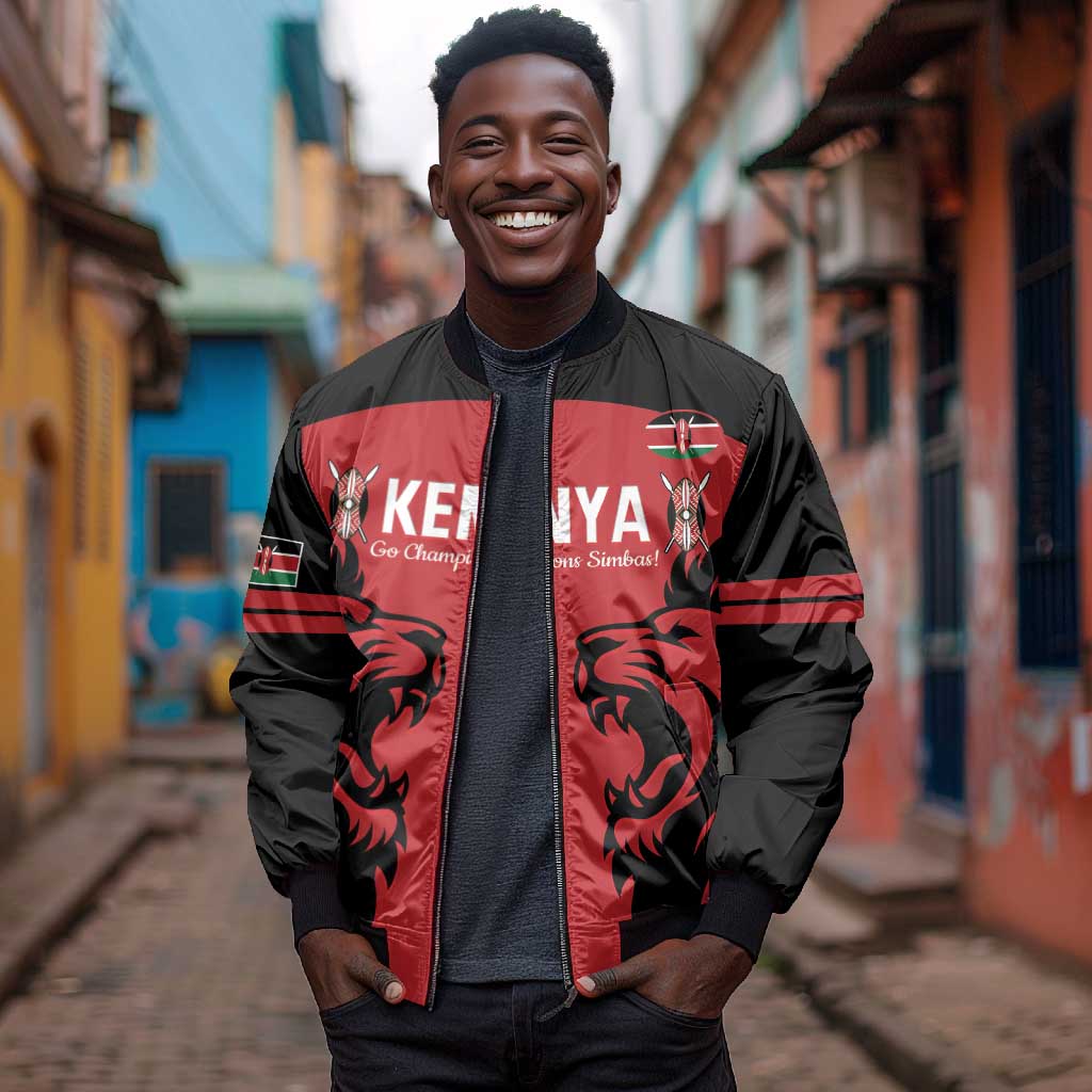 Custom Kenya Rugby Sleeve Zip Bomber Jacket 2024 Go Champions Simbas - Red
