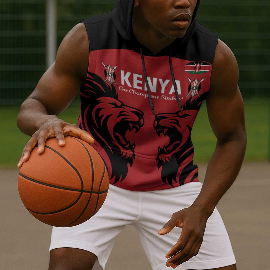 Custom Kenya Rugby Sleeveless Hoodie 2024 Go Champions Simbas - Red - African Pride