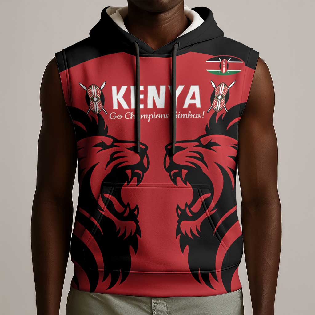 Custom Kenya Rugby Sleeveless Hoodie 2024 Go Champions Simbas - Red - African Pride