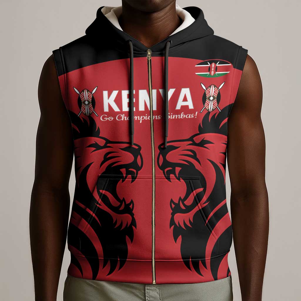 Custom Kenya Rugby Sleeveless Zip Hoodie 2024 Go Champions Simbas - Red - African Pride