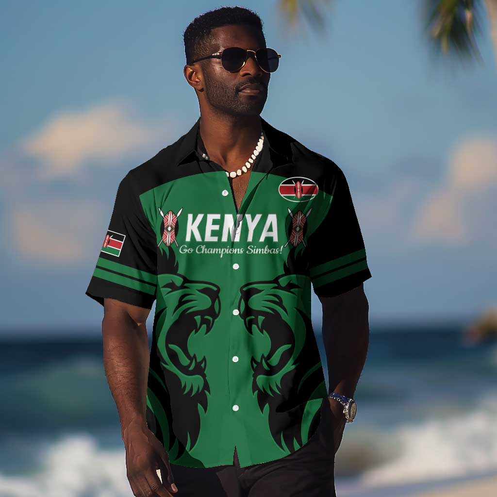 Custom Kenya Rugby Hawaiian Shirt 2024 Go Champions Simbas - Green