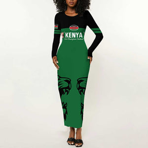 Custom Kenya Rugby Long Sleeve Bodycon Dress 2024 Go Champions Simbas - Green LT14
