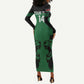 Custom Kenya Rugby Long Sleeve Bodycon Dress 2024 Go Champions Simbas - Green LT14