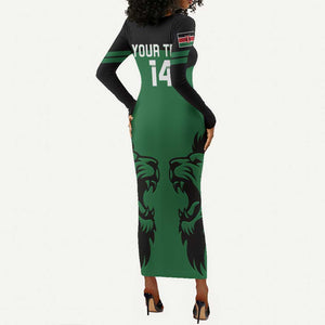 Custom Kenya Rugby Long Sleeve Bodycon Dress 2024 Go Champions Simbas - Green LT14