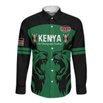 Custom Kenya Rugby Long Sleeve Button Shirt 2024 Go Champions Simbas - Green