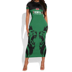 Custom Kenya Rugby Short Sleeve Bodycon Dress 2024 Go Champions Simbas - Green LT14