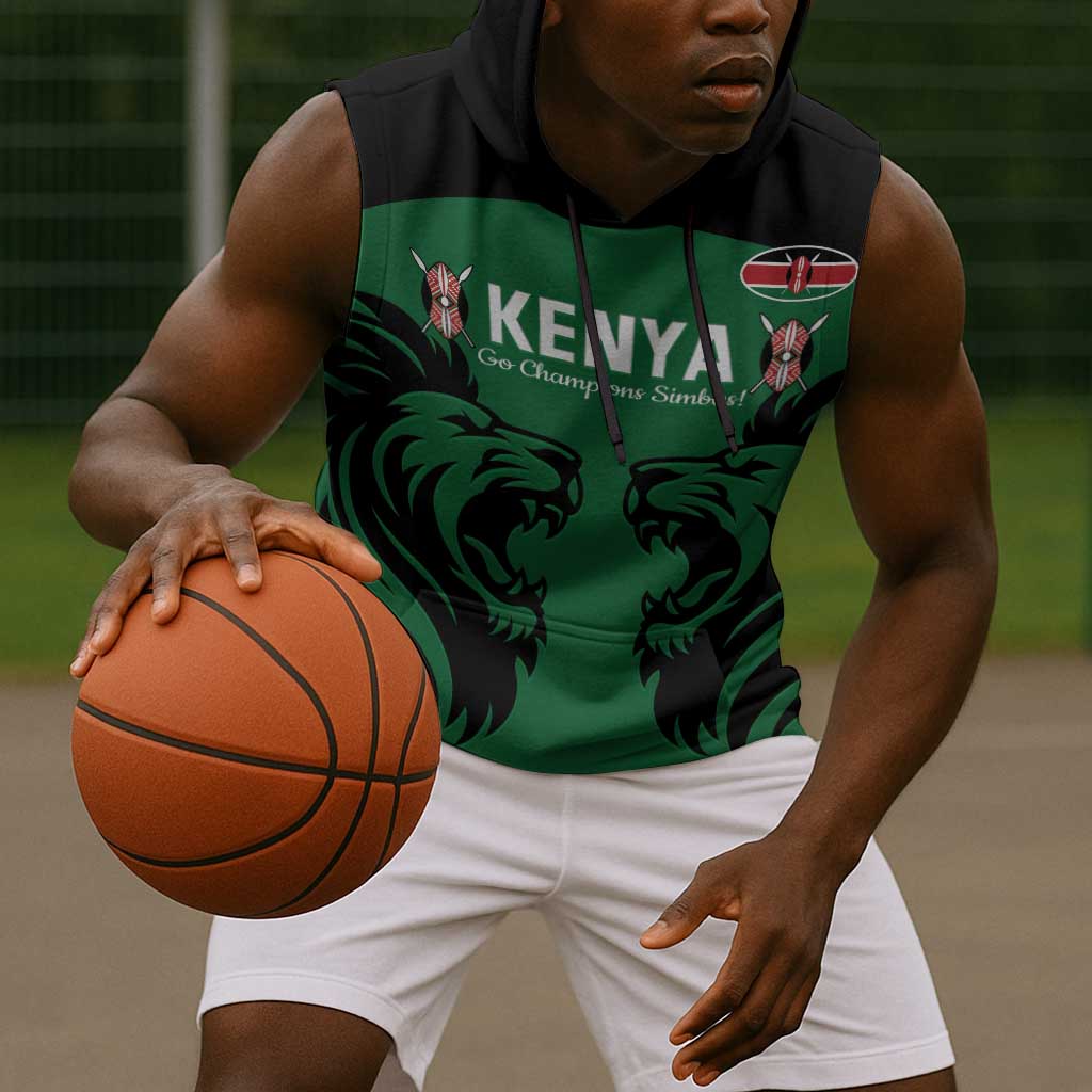 Custom Kenya Rugby Sleeveless Hoodie 2024 Go Champions Simbas - Green - African Pride